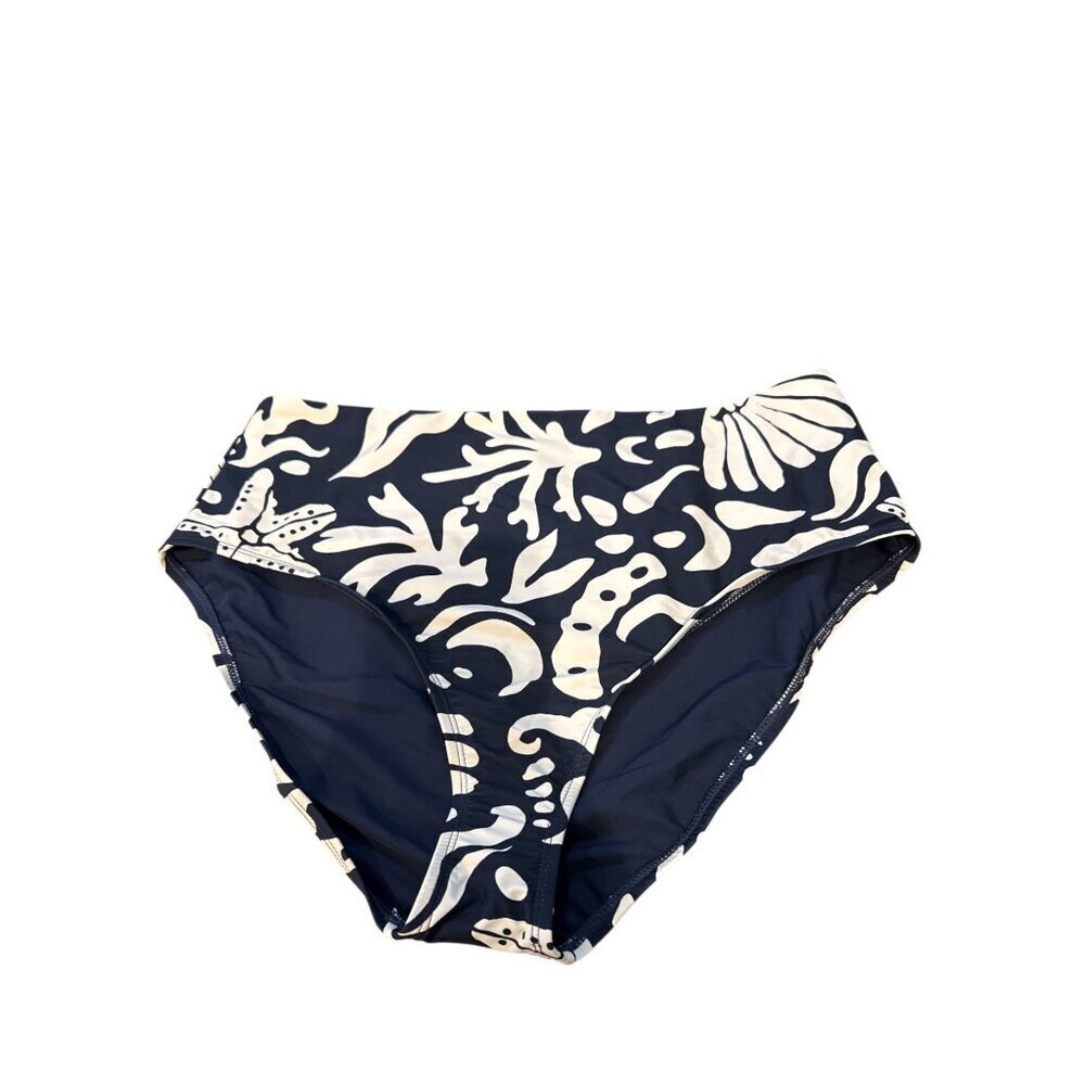 Alex Marie Womens XL High-Waist Bikini Bottoms Navy & White Seashell Print NWT